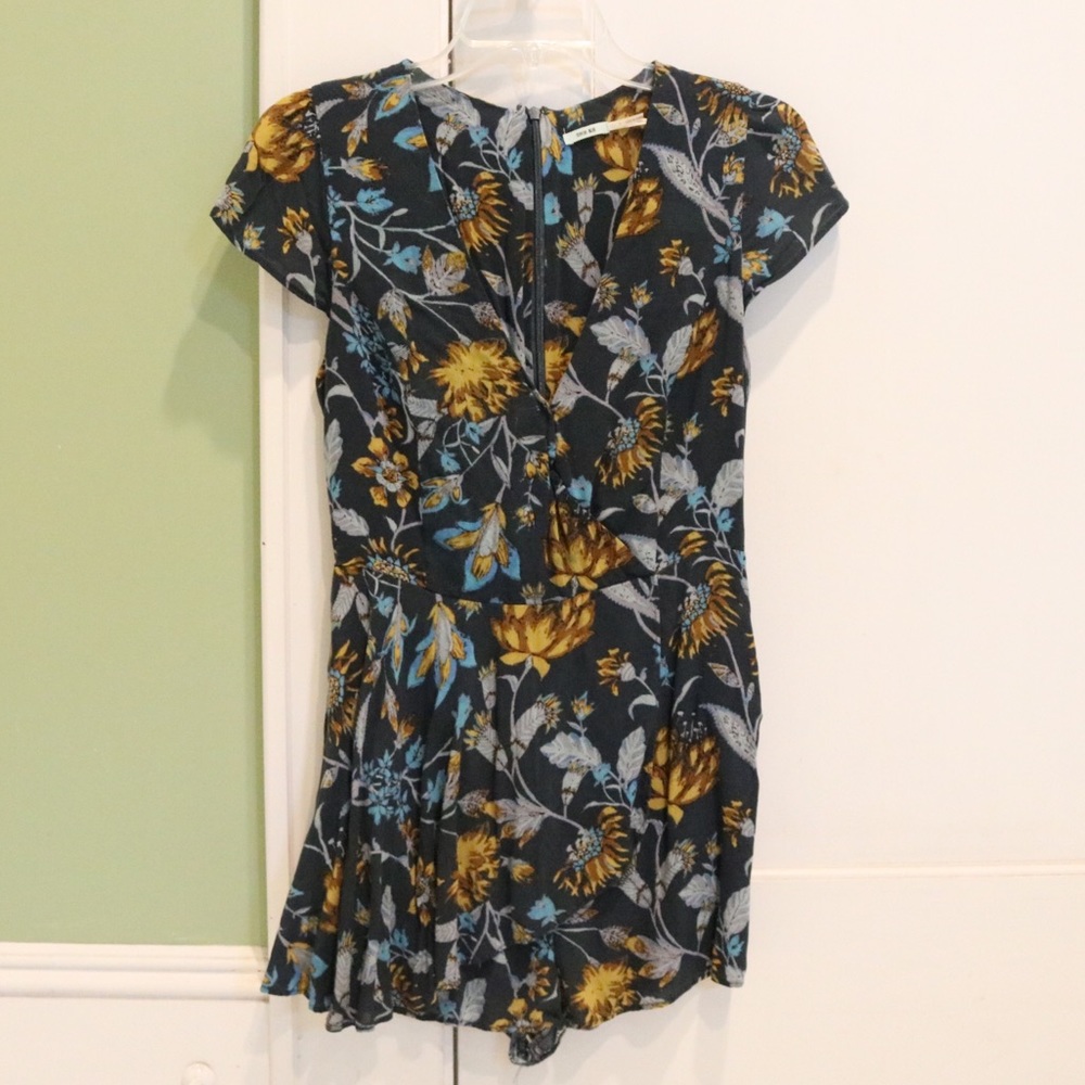 Urban Outfitters blue floral shirt sleeve romper
